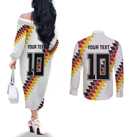 Custom Germany National Football Couples Matching Off The Shoulder Long Sleeve Dress and Long Sleeve Button Shirt Inspired German Flag and Bavarian Renaissance Motifs - Wonder Print Shop