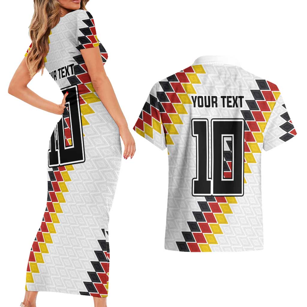Custom Germany National Football Couples Matching Short Sleeve Bodycon Dress and Hawaiian Shirt Inspired German Flag and Bavarian Renaissance Motifs - Wonder Print Shop