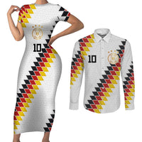 Custom Germany National Football Couples Matching Short Sleeve Bodycon Dress and Long Sleeve Button Shirt Inspired German Flag and Bavarian Renaissance Motifs - Wonder Print Shop