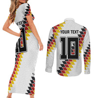 Custom Germany National Football Couples Matching Short Sleeve Bodycon Dress and Long Sleeve Button Shirt Inspired German Flag and Bavarian Renaissance Motifs - Wonder Print Shop