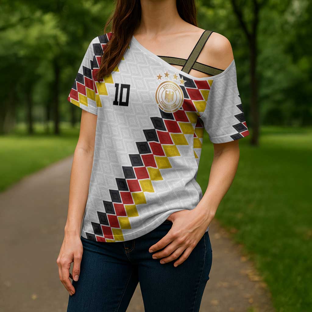 Custom Germany National Football Cross Shoulder Shirt Inspired German Flag and Bavarian Renaissance Motifs - Wonder Print Shop