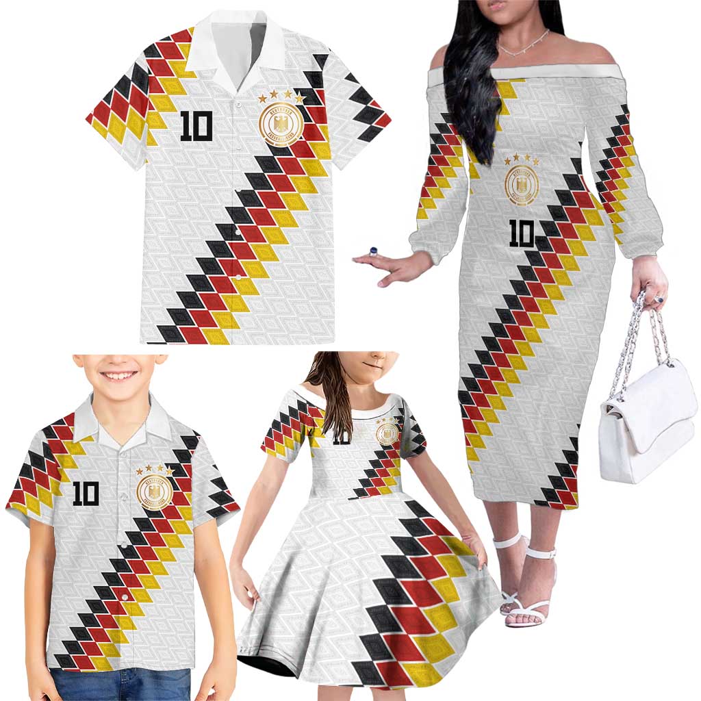 Custom Germany National Football Family Matching Off The Shoulder Long Sleeve Dress and Hawaiian Shirt Inspired German Flag and Bavarian Renaissance Motifs - Wonder Print Shop
