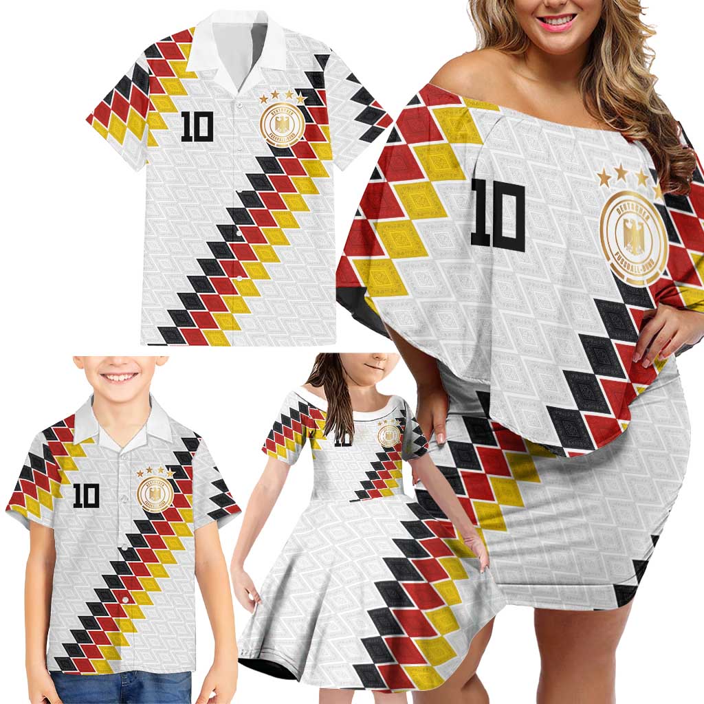 Custom Germany National Football Family Matching Off Shoulder Short Dress and Hawaiian Shirt Inspired German Flag and Bavarian Renaissance Motifs - Wonder Print Shop