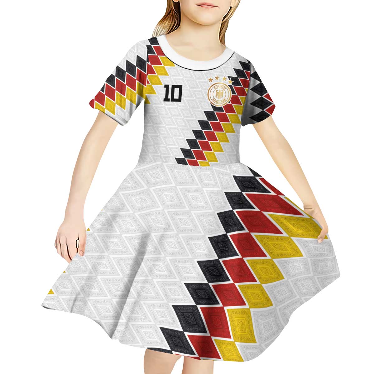 Custom Germany National Football Kid Short Sleeve Dress Inspired German Flag and Bavarian Renaissance Motifs - Wonder Print Shop