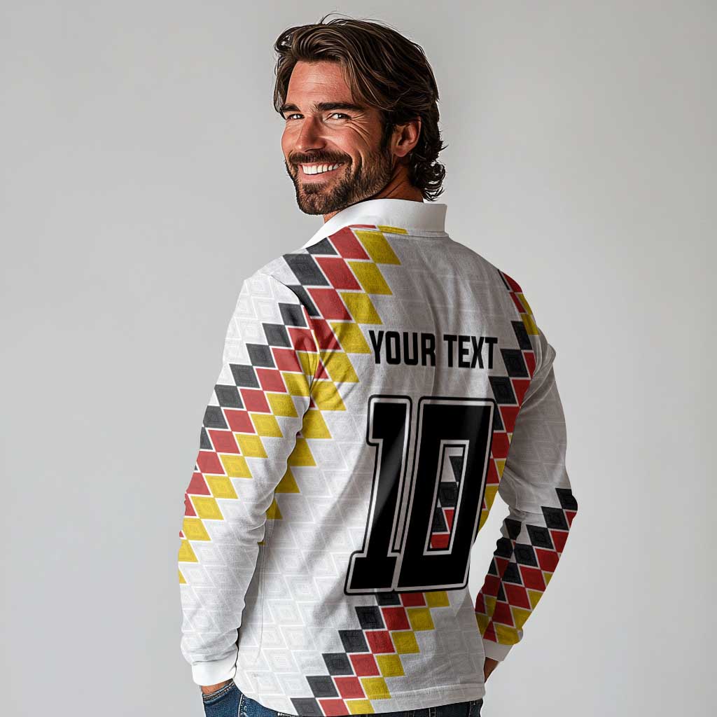 Custom Germany National Football Long Sleeve Polo Shirt Inspired German Flag and Bavarian Renaissance Motifs - Wonder Print Shop