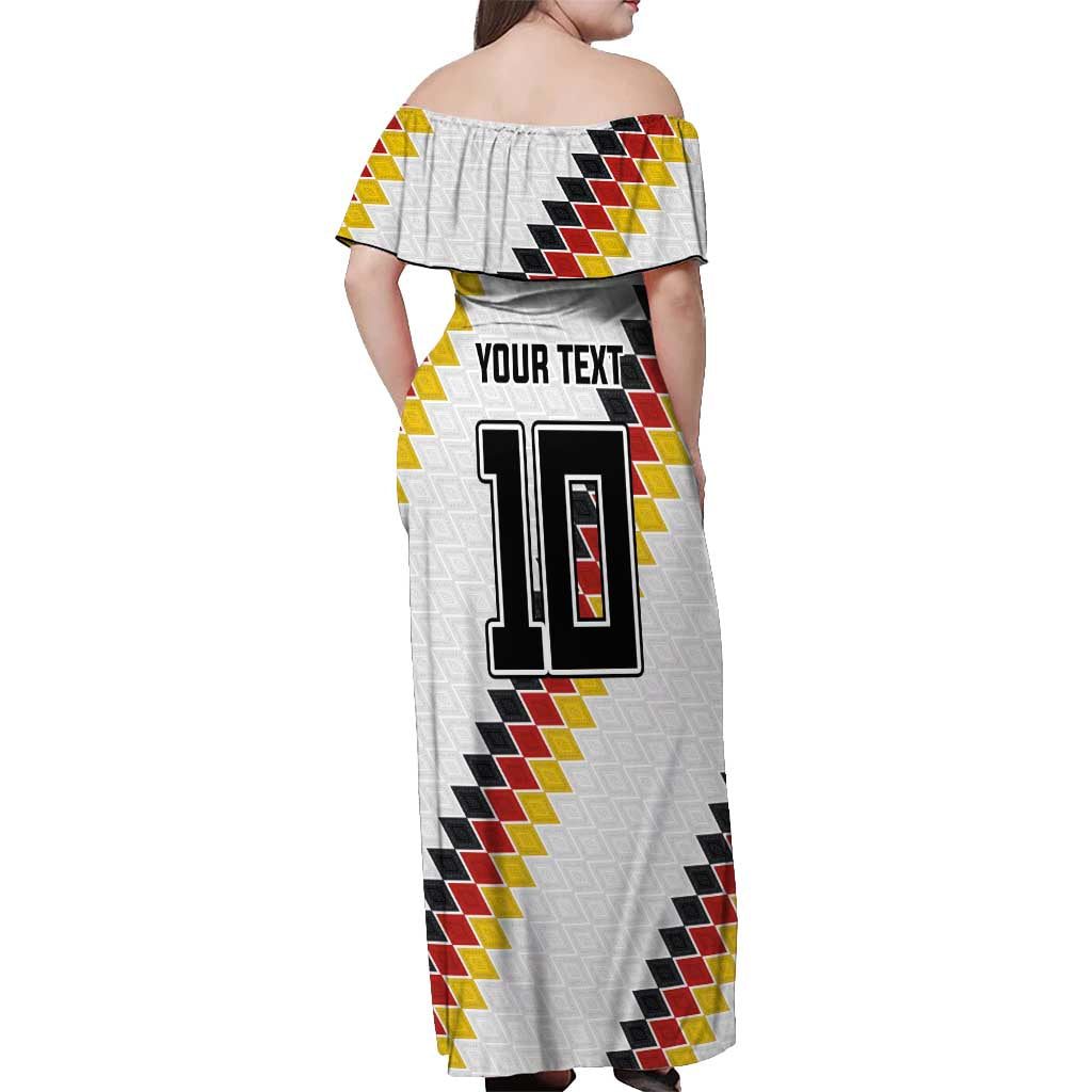 Custom Germany National Football Off Shoulder Maxi Dress Inspired German Flag and Bavarian Renaissance Motifs - Wonder Print Shop