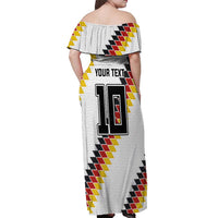 Custom Germany National Football Off Shoulder Maxi Dress Inspired German Flag and Bavarian Renaissance Motifs - Wonder Print Shop