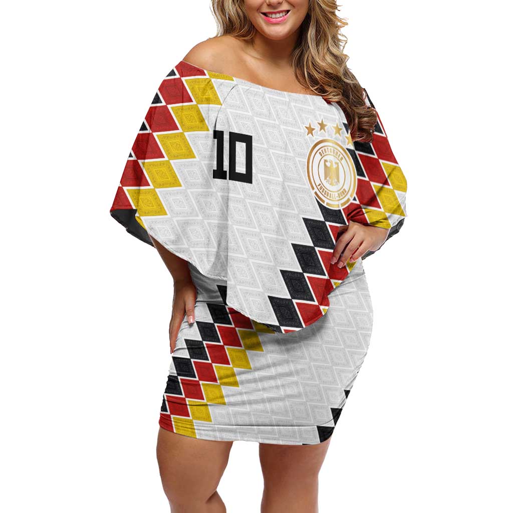 Custom Germany National Football Off Shoulder Short Dress Inspired German Flag and Bavarian Renaissance Motifs - Wonder Print Shop