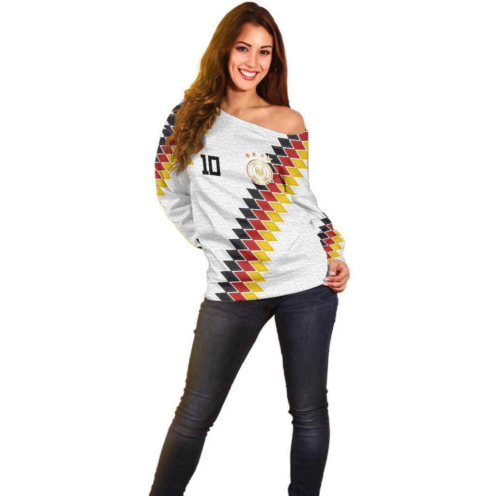 Custom Germany National Football Off Shoulder Sweater Inspired German Flag and Bavarian Renaissance Motifs - Wonder Print Shop
