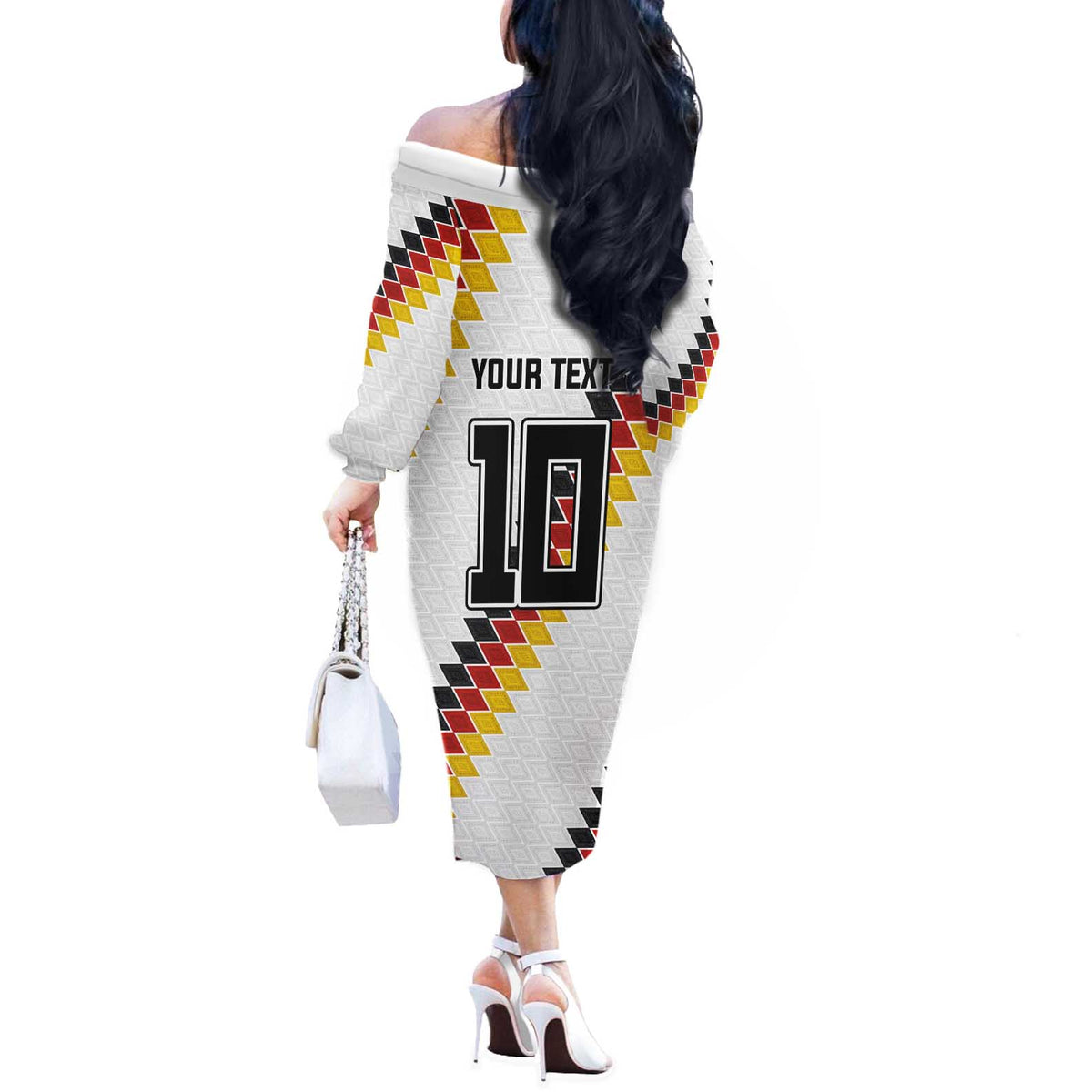 Custom Germany National Football Off The Shoulder Long Sleeve Dress Inspired German Flag and Bavarian Renaissance Motifs - Wonder Print Shop