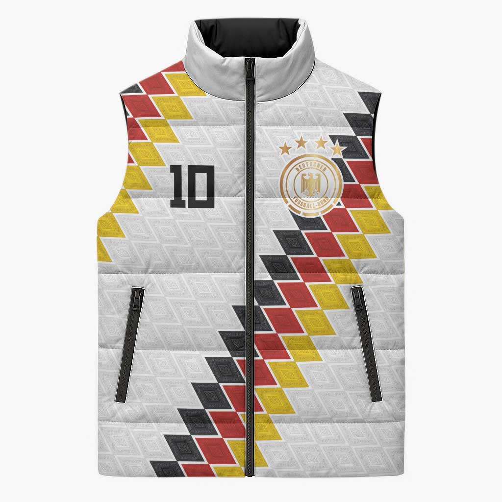 Custom Germany National Football Sleeveless Puffer Jacket Inspired German Flag and Bavarian Renaissance Motifs - Wonder Print Shop