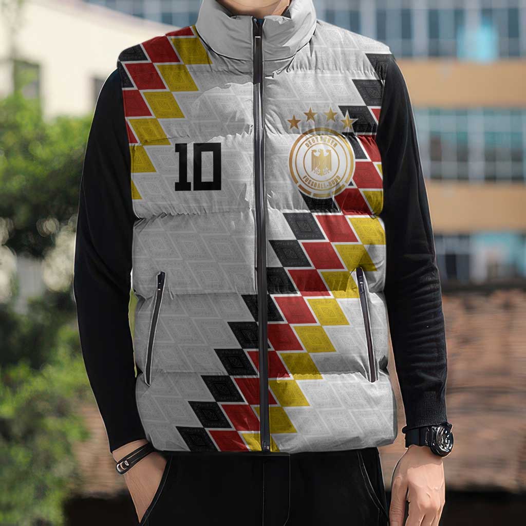 Custom Germany National Football Sleeveless Puffer Jacket Inspired German Flag and Bavarian Renaissance Motifs - Wonder Print Shop