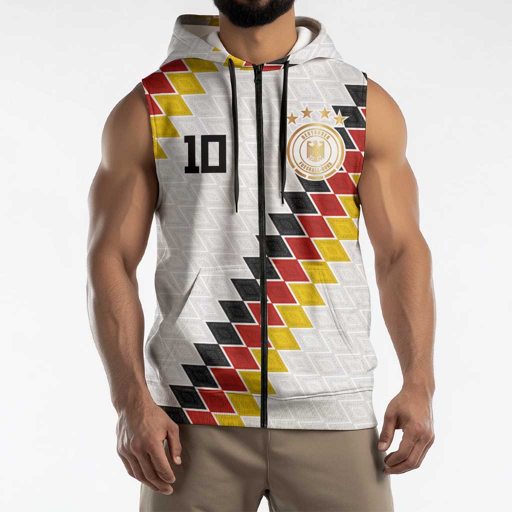 Custom Germany National Football Sleeveless Zip Hoodie Inspired German Flag and Bavarian Renaissance Motifs - Wonder Print Shop