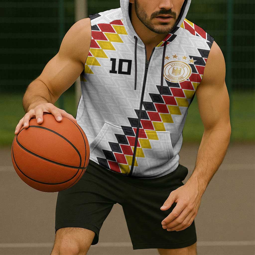 Custom Germany National Football Sleeveless Zip Hoodie Inspired German Flag and Bavarian Renaissance Motifs - Wonder Print Shop