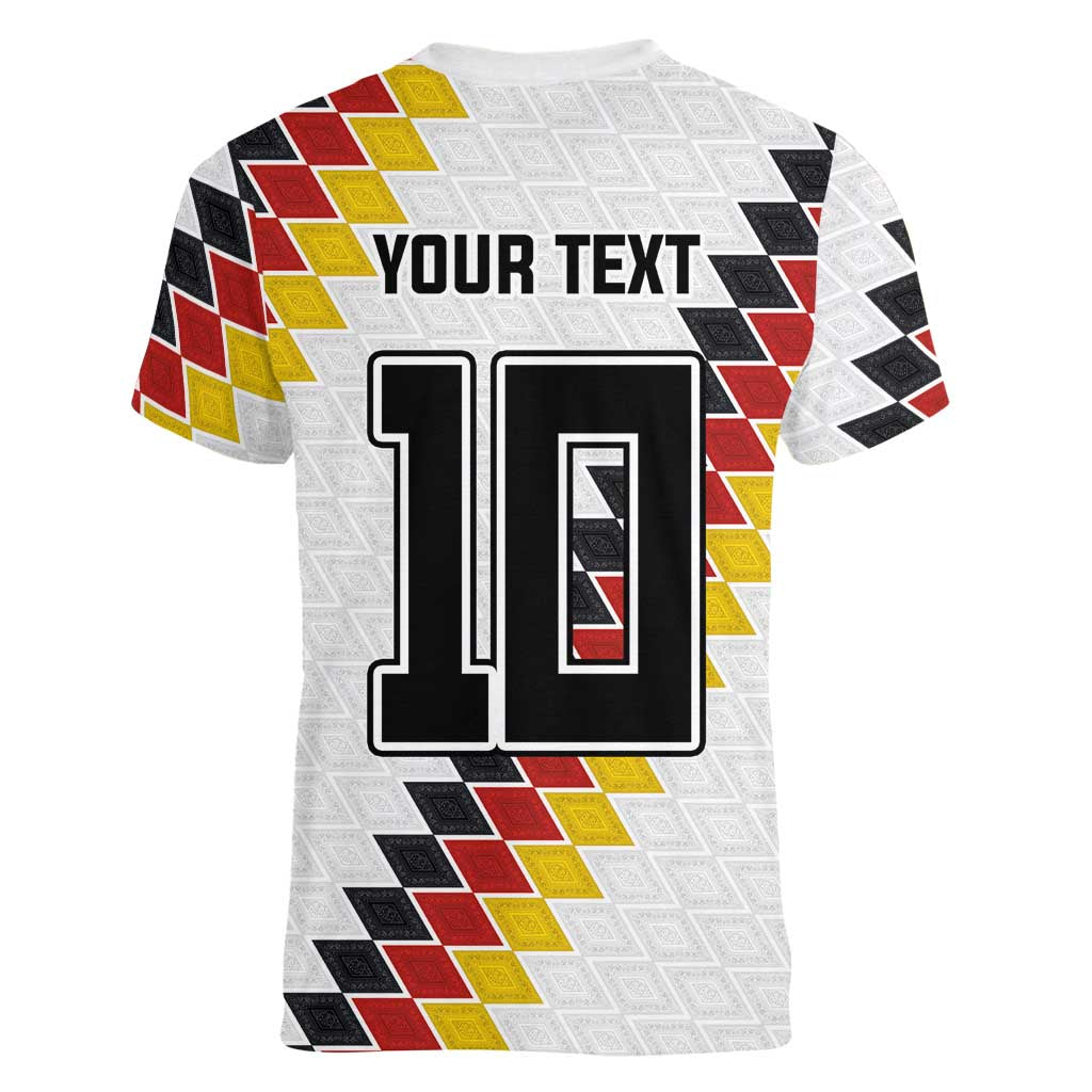 Custom Germany National Football Women V-Neck T-Shirt Inspired German Flag and Bavarian Renaissance Motifs - Wonder Print Shop