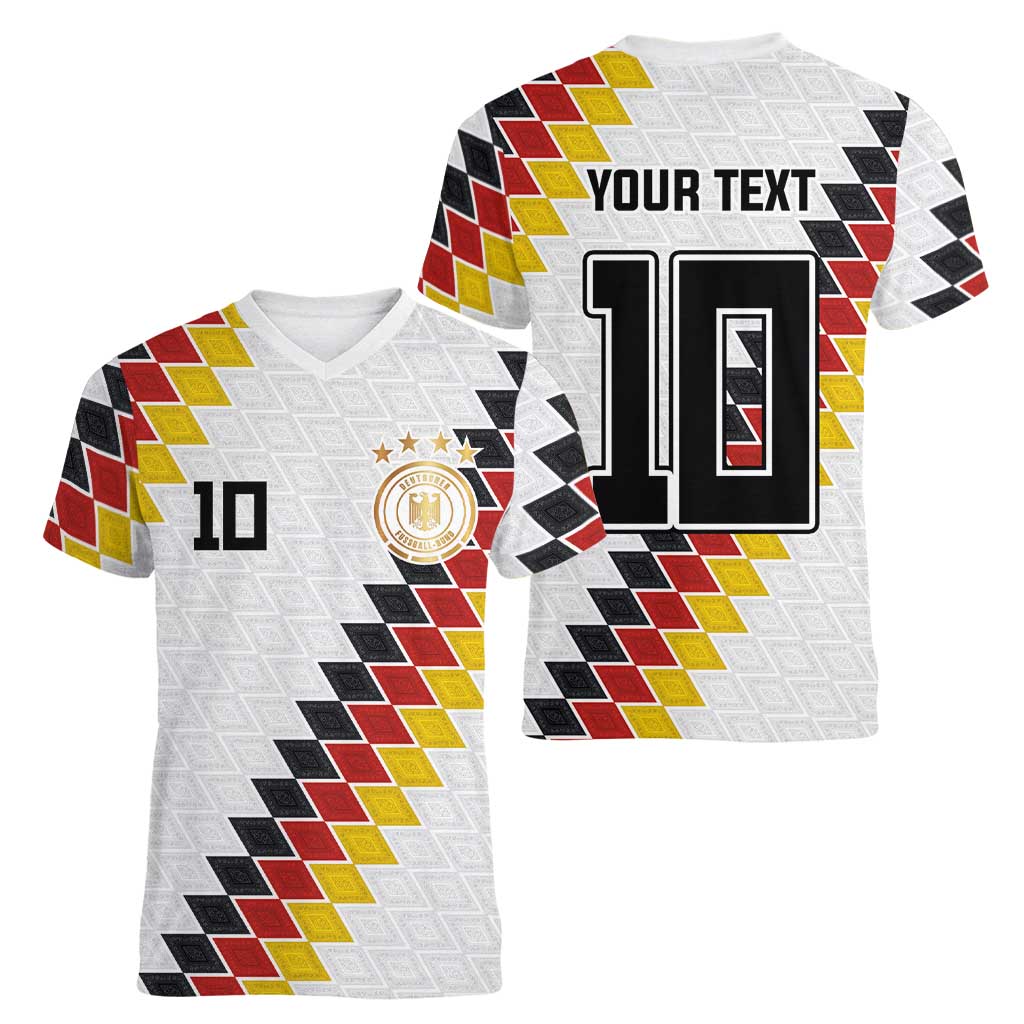 Custom Germany National Football Women V-Neck T-Shirt Inspired German Flag and Bavarian Renaissance Motifs - Wonder Print Shop