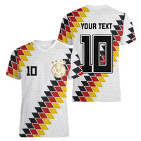 Custom Germany National Football Women V-Neck T-Shirt Inspired German Flag and Bavarian Renaissance Motifs - Wonder Print Shop