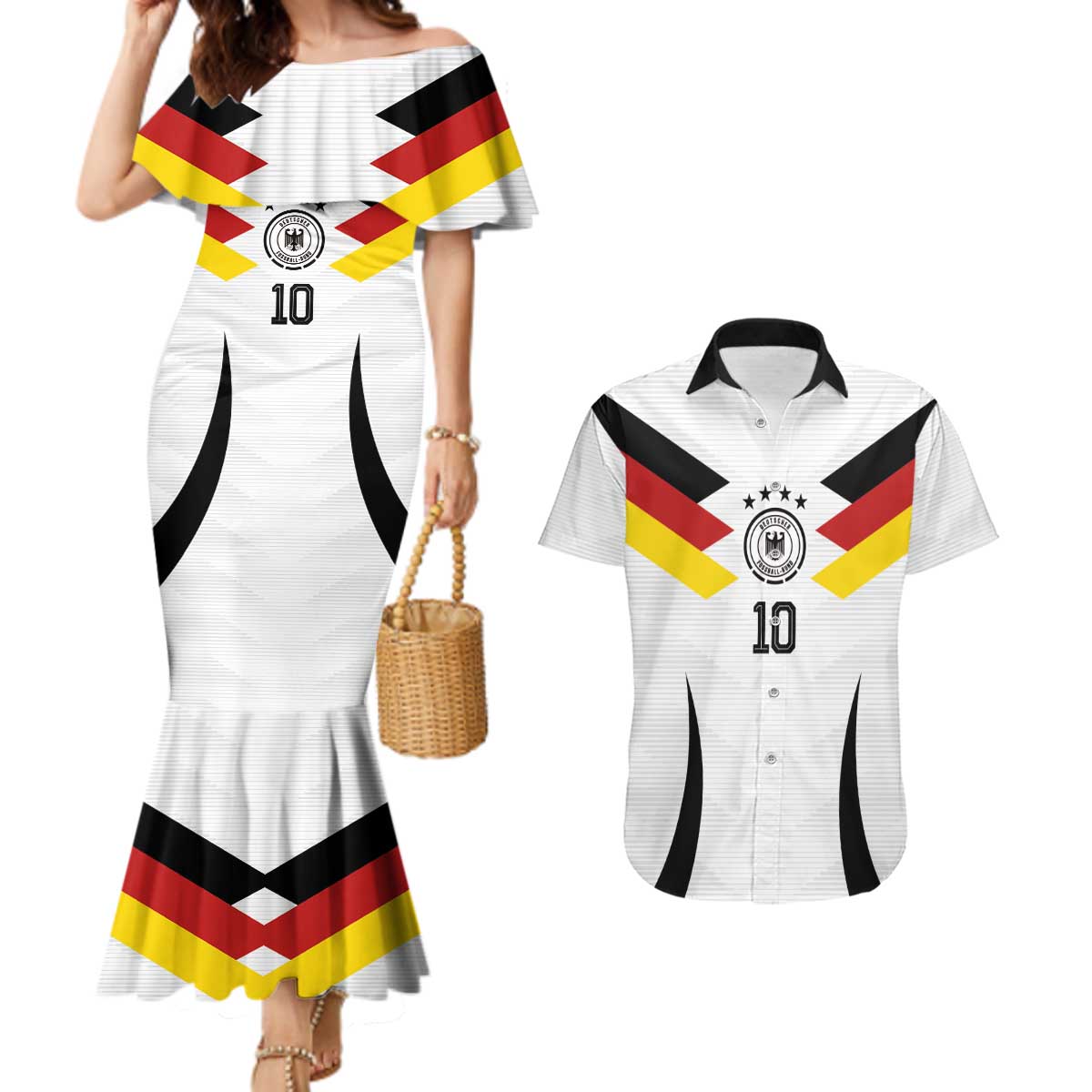 Custom Germany National Football Couples Matching Mermaid Dress and Hawaiian Shirt Die Mannschaft 2026 - Wonder Print Shop