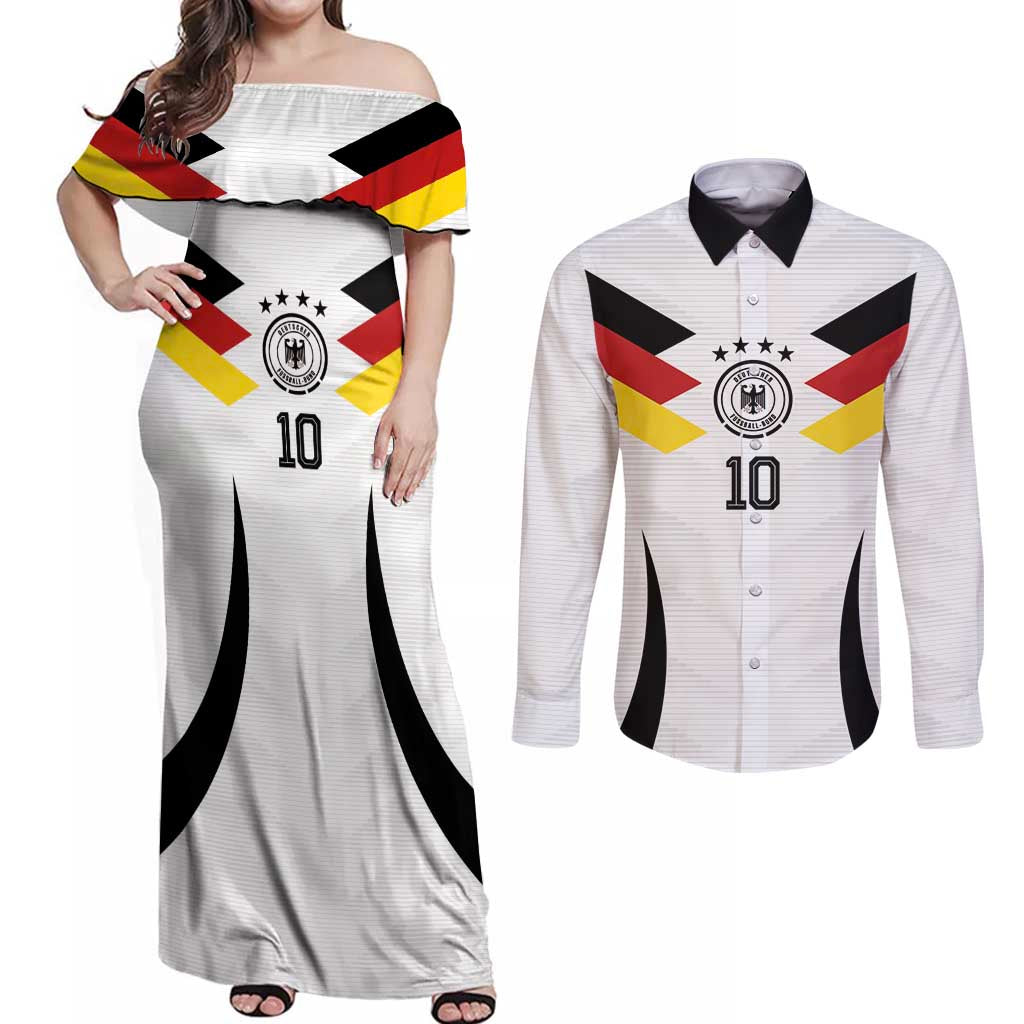 Custom Germany National Football Couples Matching Off Shoulder Maxi Dress and Long Sleeve Button Shirt Die Mannschaft 2026 - Wonder Print Shop