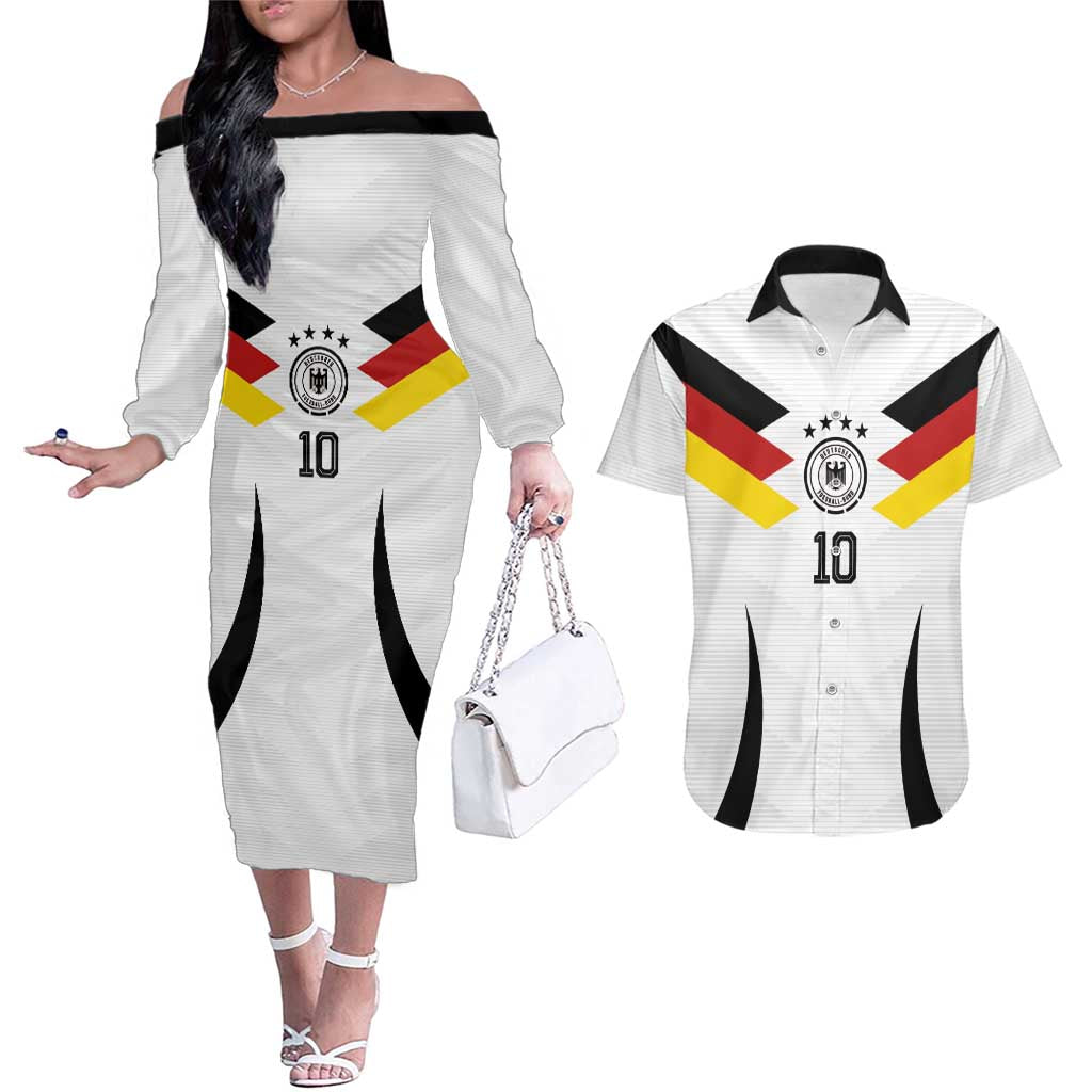 Custom Germany National Football Couples Matching Off The Shoulder Long Sleeve Dress and Hawaiian Shirt Die Mannschaft 2026 - Wonder Print Shop