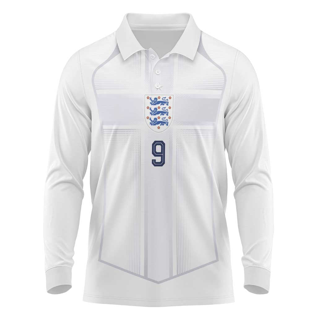 Custom England National Football Long Sleeve Polo Shirt The Three Lions-Sporty T90 Style - Wonder Print Shop
