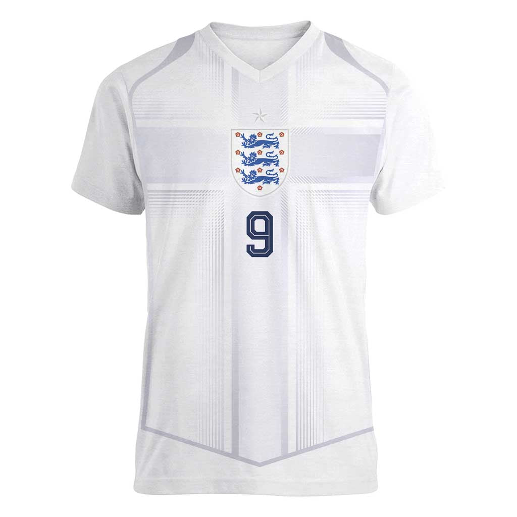 Custom England National Football Women V-Neck T-Shirt The Three Lions-Sporty T90 Style - Wonder Print Shop