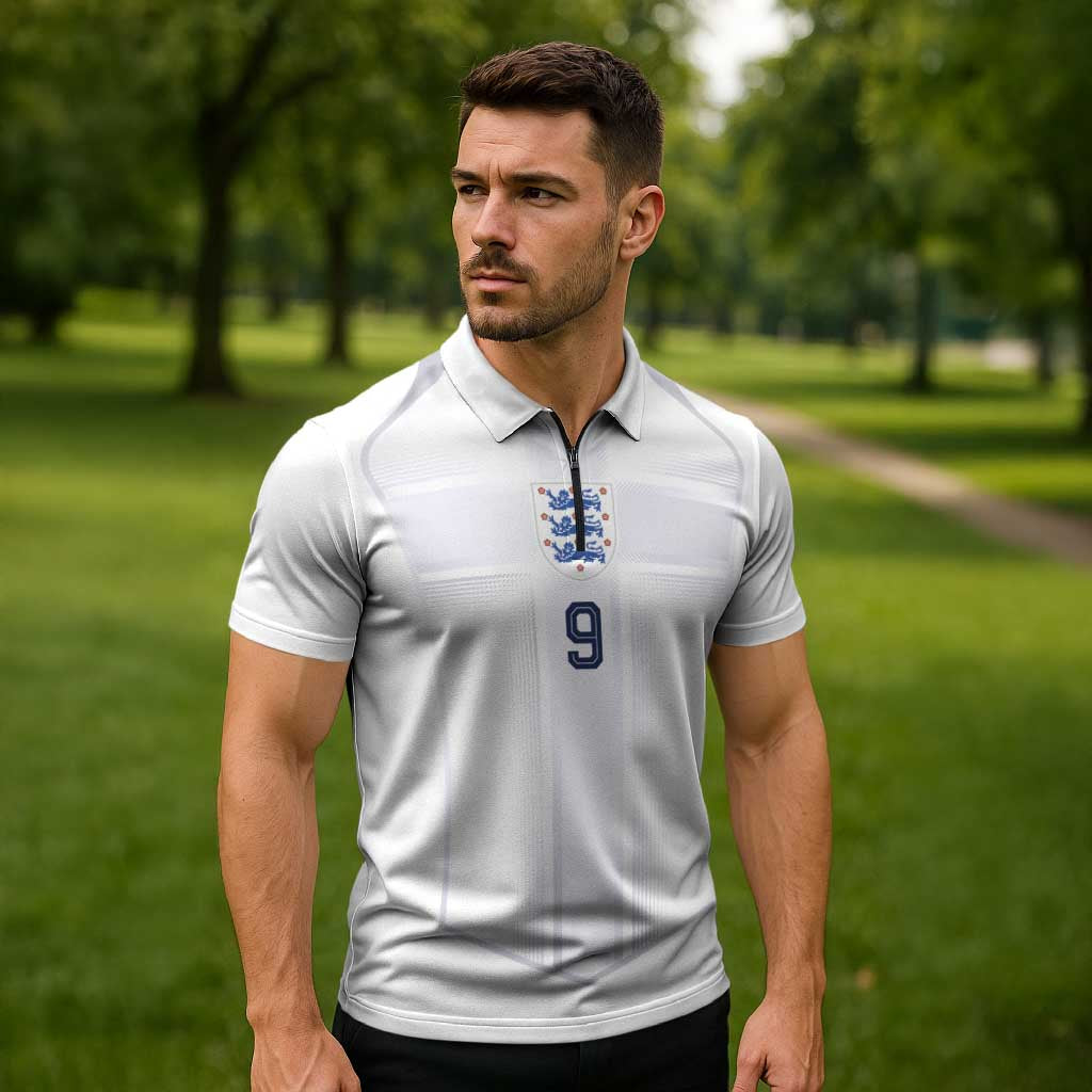 Custom England National Football Zipper Polo Shirt The Three Lions-Sporty T90 Style - Wonder Print Shop