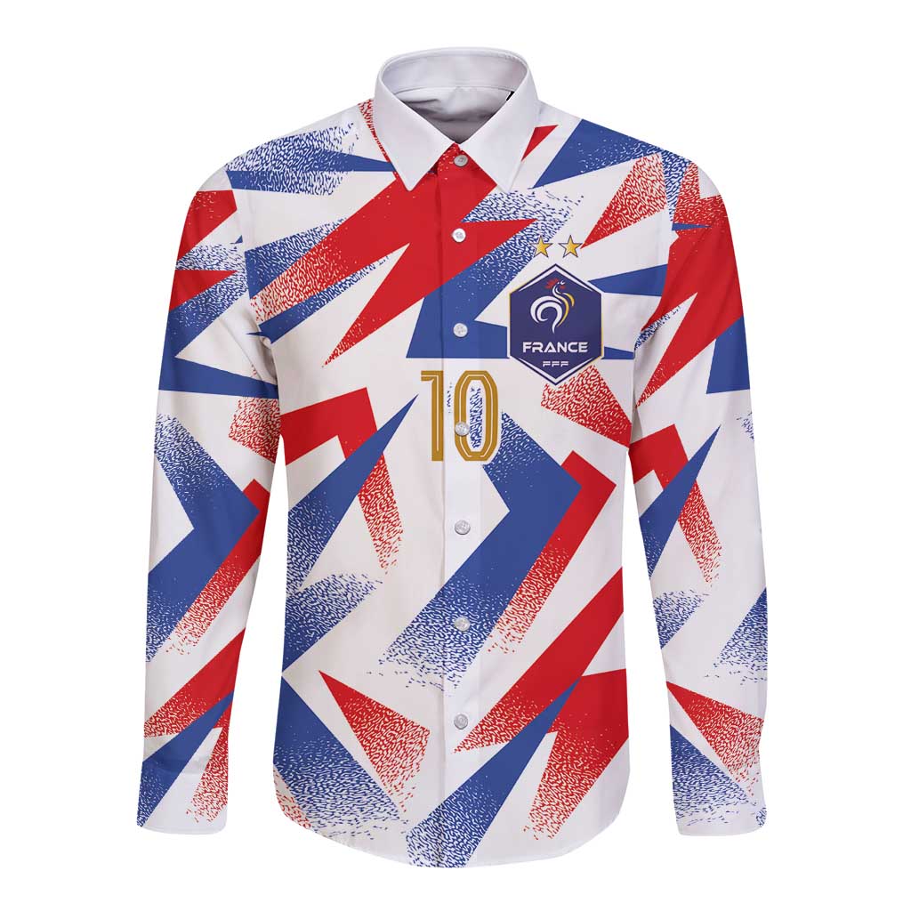 Custom France National Football Long Sleeve Button Shirt Flag-Inspired Graphics - Wonder Print Shop