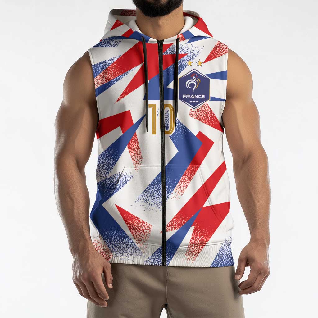 Custom France National Football Sleeveless Zip Hoodie Flag-Inspired Graphics - Wonder Print Shop