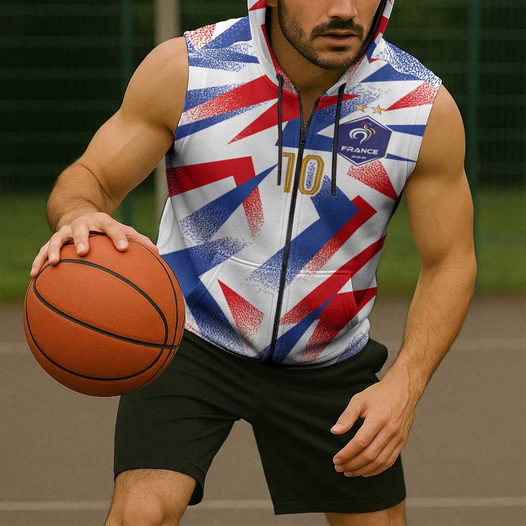 Custom France National Football Sleeveless Zip Hoodie Flag-Inspired Graphics - Wonder Print Shop