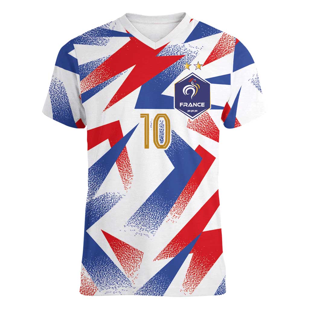 Custom France National Football Women V-Neck T-Shirt Flag-Inspired Graphics - Wonder Print Shop