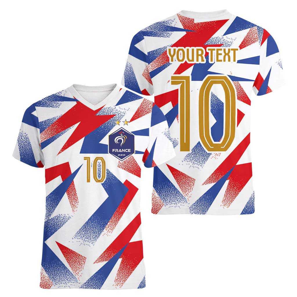 Custom France National Football Women V-Neck T-Shirt Flag-Inspired Graphics - Wonder Print Shop
