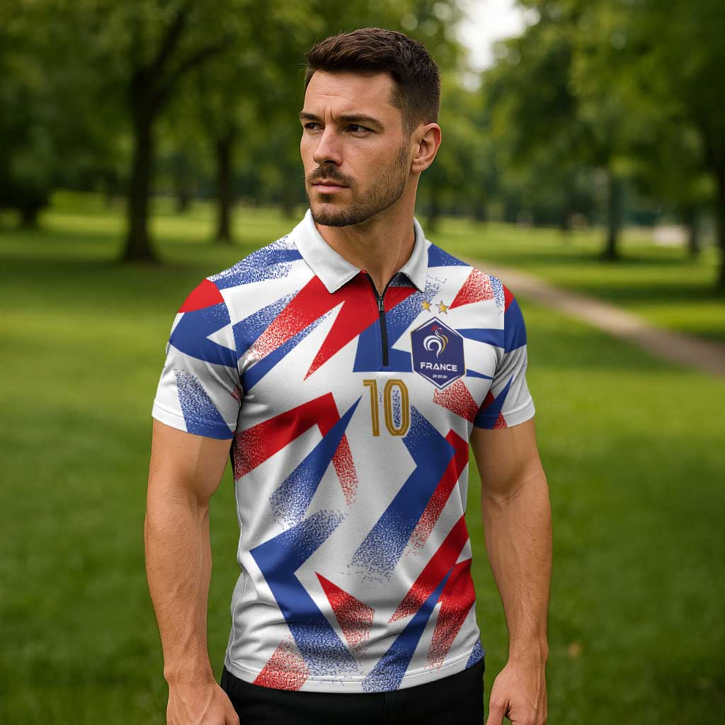 Custom France National Football Zipper Polo Shirt Flag-Inspired Graphics - Wonder Print Shop