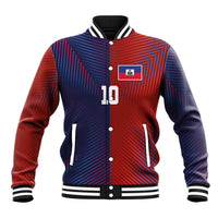 Custom Haiti National Football Baseball Jacket Red Blue The Half Sporty Design - Wonder Print Shop