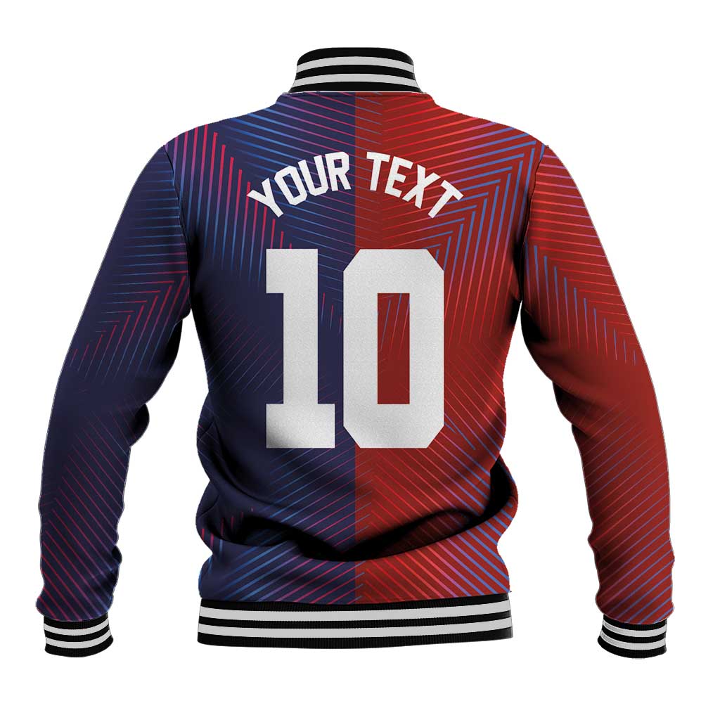 Custom Haiti National Football Baseball Jacket Red Blue The Half Sporty Design - Wonder Print Shop