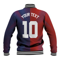 Custom Haiti National Football Baseball Jacket Red Blue The Half Sporty Design - Wonder Print Shop