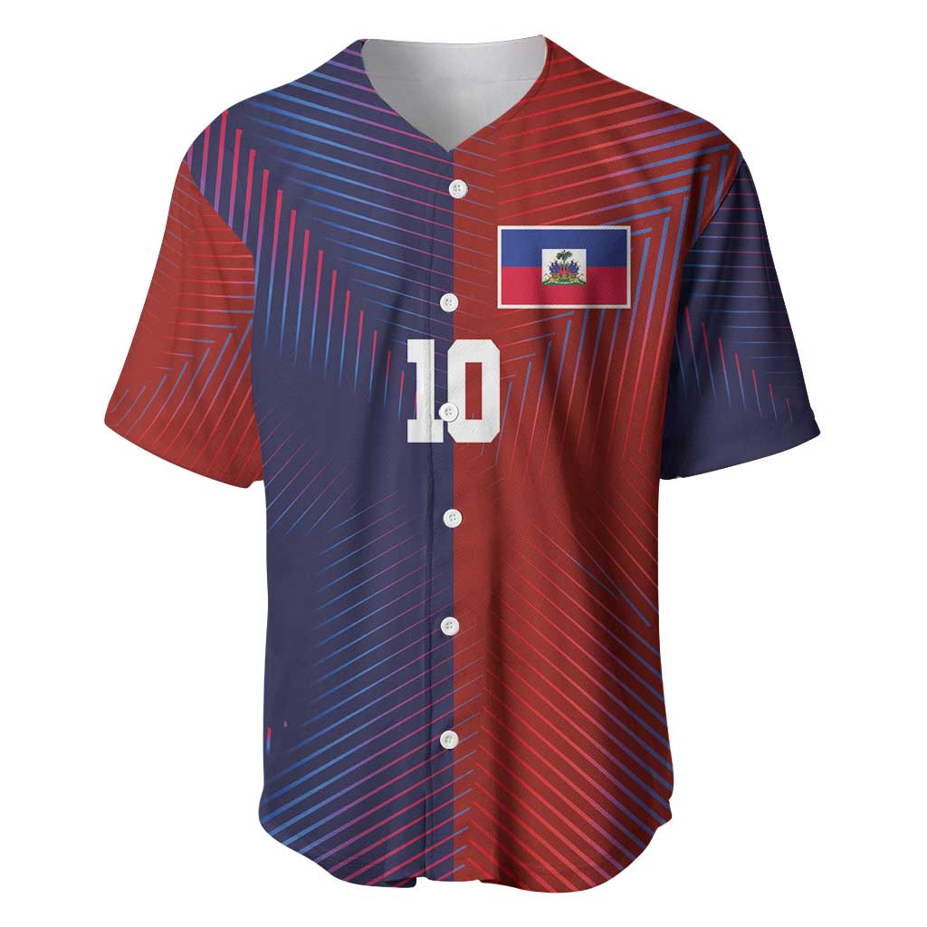 Custom Haiti National Football Baseball Jersey Red Blue The Half Sporty Design - Wonder Print Shop