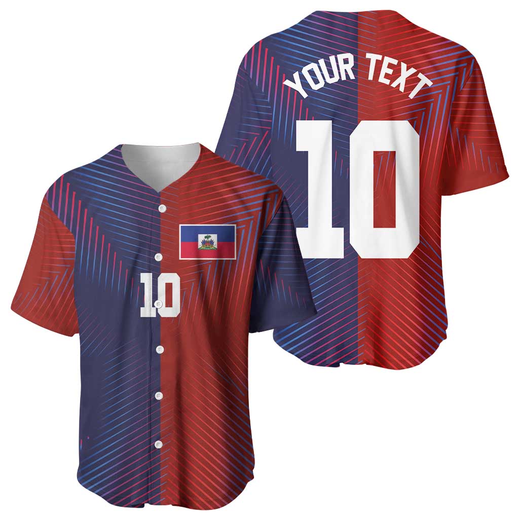 Custom Haiti National Football Baseball Jersey Red Blue The Half Sporty Design - Wonder Print Shop