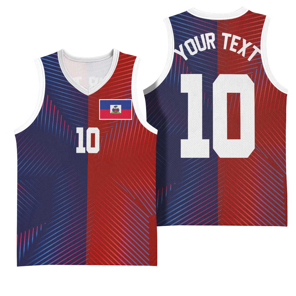 Custom Haiti National Football Basketball Jersey Red Blue The Half Sporty Design - Wonder Print Shop