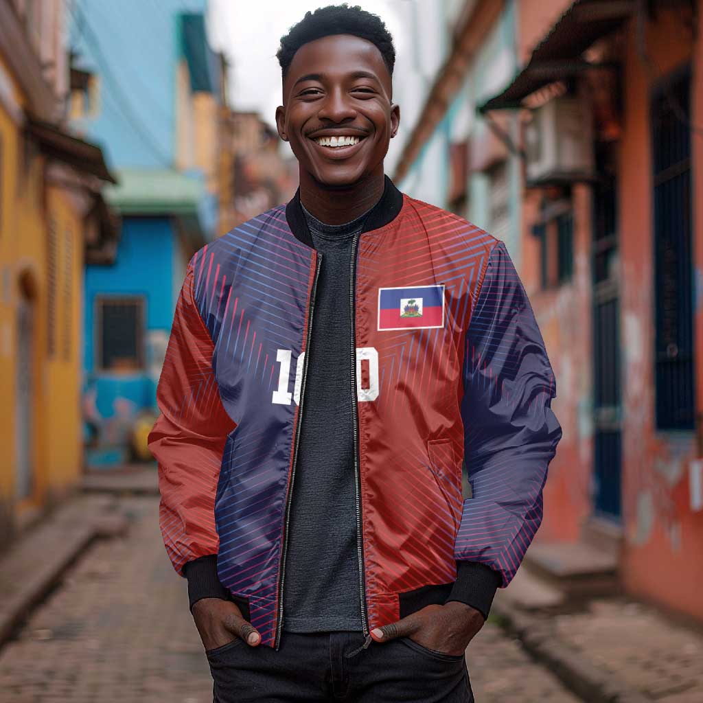 Custom Haiti National Football Bomber Jacket Red Blue The Half Sporty Design - Wonder Print Shop