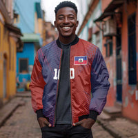 Custom Haiti National Football Bomber Jacket Red Blue The Half Sporty Design - Wonder Print Shop