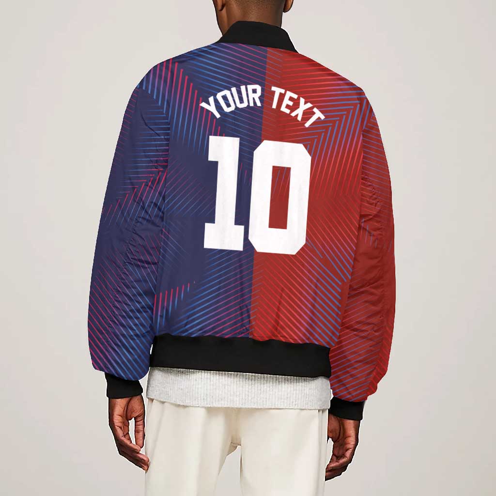 Custom Haiti National Football Bomber Jacket Red Blue The Half Sporty Design - Wonder Print Shop