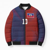Custom Haiti National Football Bomber Puffer Jacket Red Blue The Half Sporty Design - Wonder Print Shop