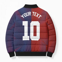 Custom Haiti National Football Bomber Puffer Jacket Red Blue The Half Sporty Design - Wonder Print Shop