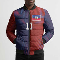 Custom Haiti National Football Bomber Puffer Jacket Red Blue The Half Sporty Design - Wonder Print Shop