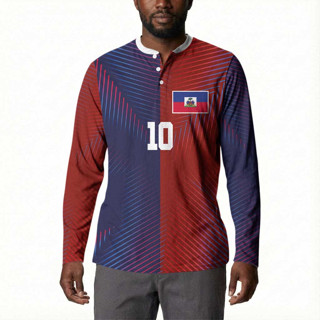 Custom Haiti National Football Button Sweatshirt Red Blue The Half Sporty Design
