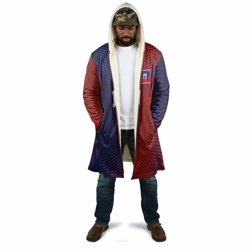 Custom Haiti National Football Cloak Red Blue The Half Sporty Design - Wonder Print Shop