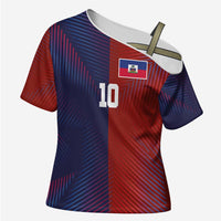 Custom Haiti National Football Cross Shoulder Shirt Red Blue The Half Sporty Design - Wonder Print Shop