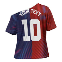 Custom Haiti National Football Cross Shoulder Shirt Red Blue The Half Sporty Design - Wonder Print Shop
