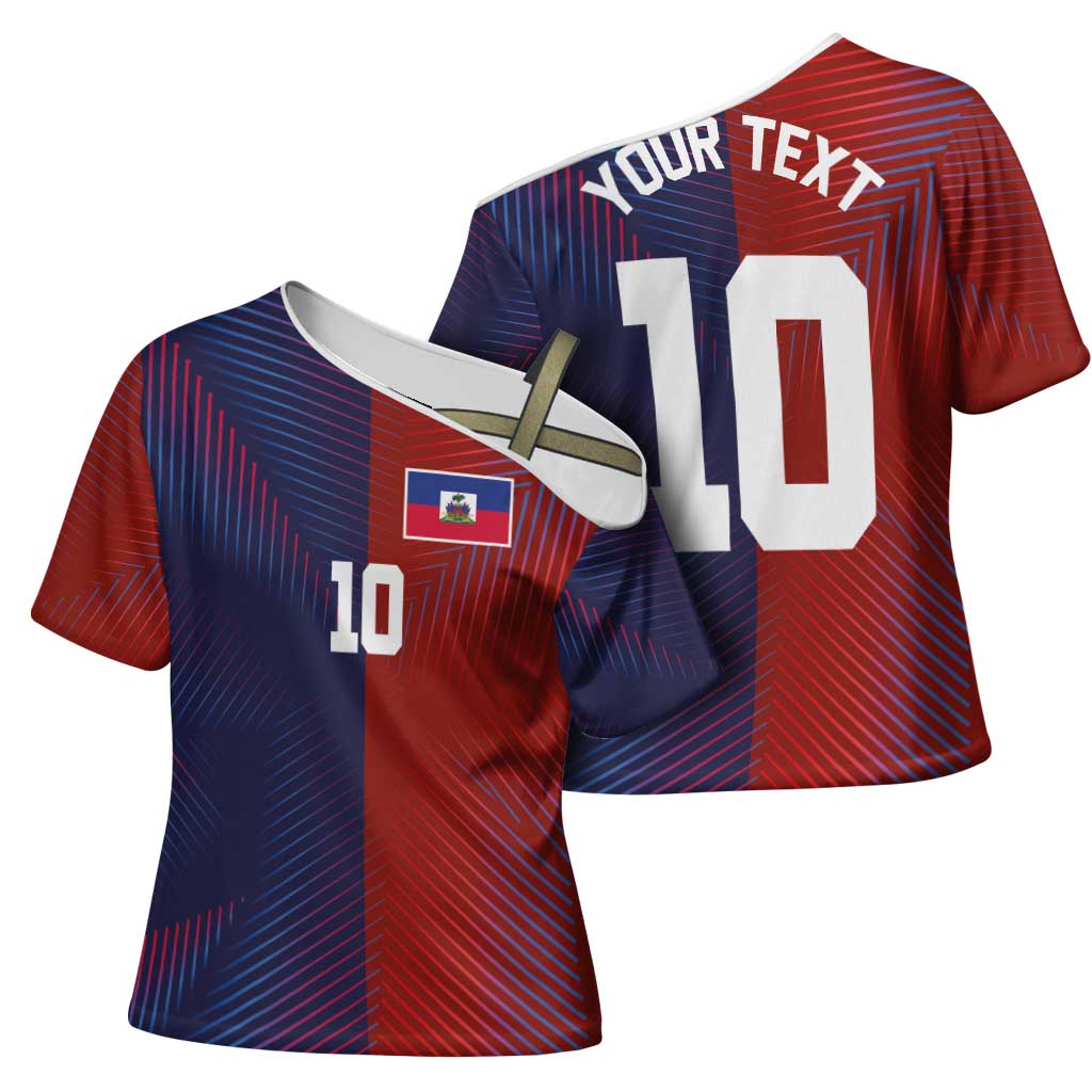 Custom Haiti National Football Cross Shoulder Shirt Red Blue The Half Sporty Design - Wonder Print Shop